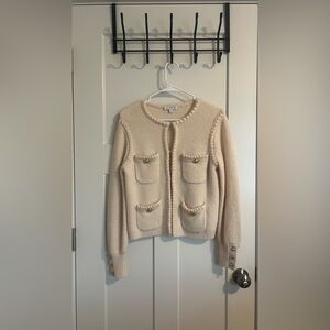 J. Crew Cream Cardigan Sweater with Braided Trim